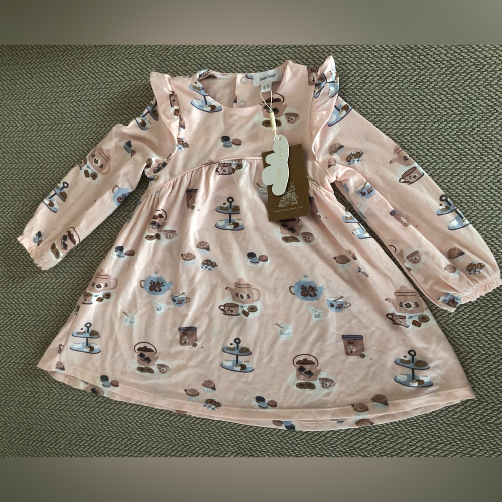 Angel Dear Pink Tea Party Long Sleeve Dress with Dusty Rose Leggings - Picture 7 of 12